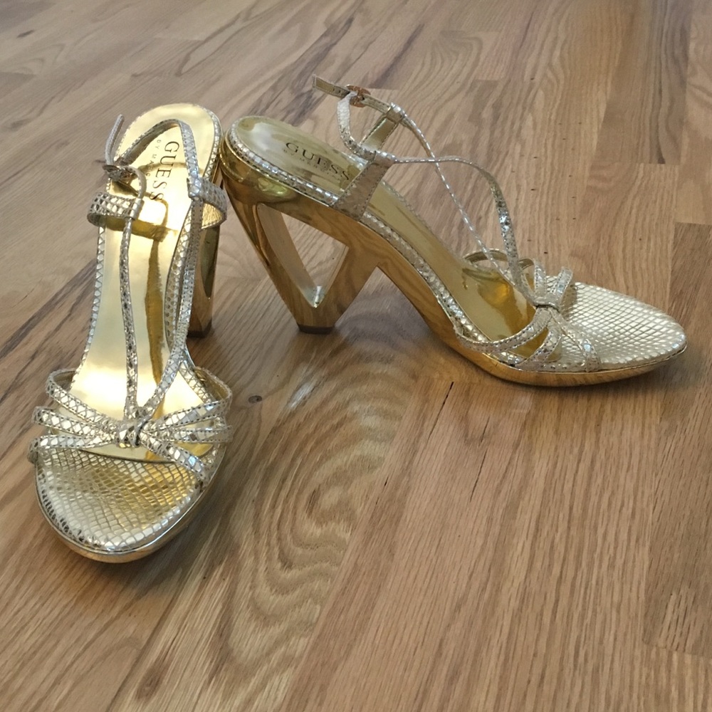 Guess by Marciano Gold Platform Sandals, Size 8 - Picture 2 of 6